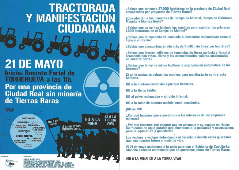 El Campo de Montiel llamado a manifestarse el día 21 contra la minería de explotación de las Tierras Raras 