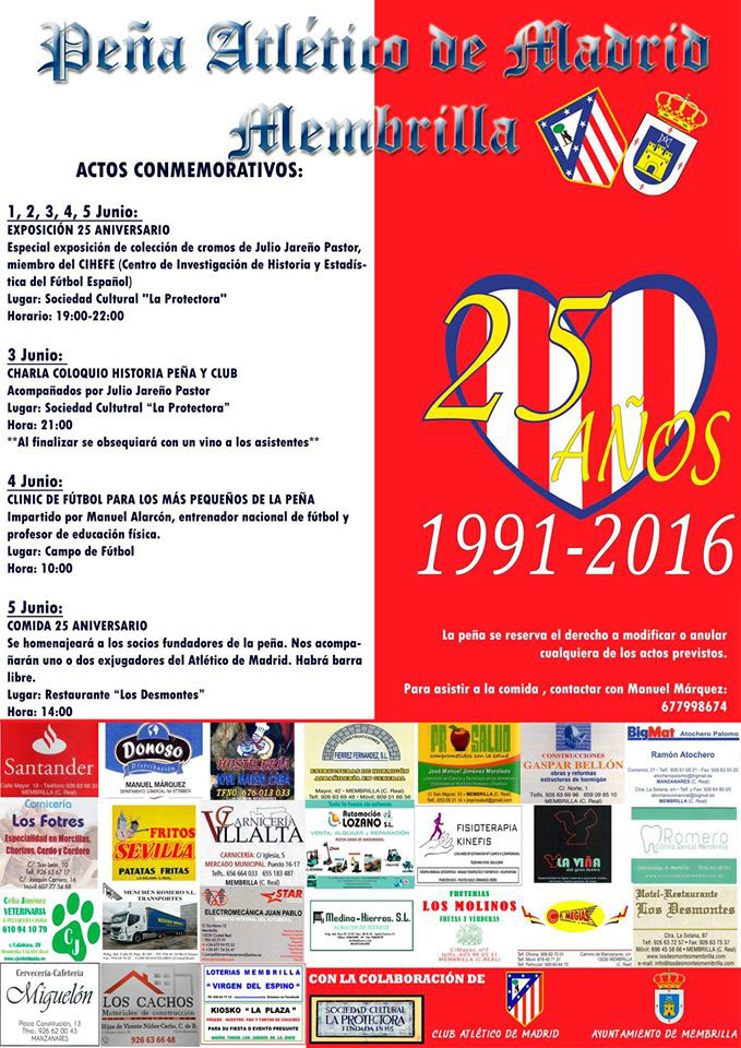 Comienzan los actos conmemorativos del 25 Aniversario de la Peña Atlético de Madrid de Membrilla